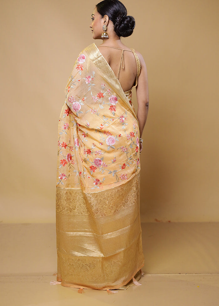 Cream Organza Saree With Blouse Piece