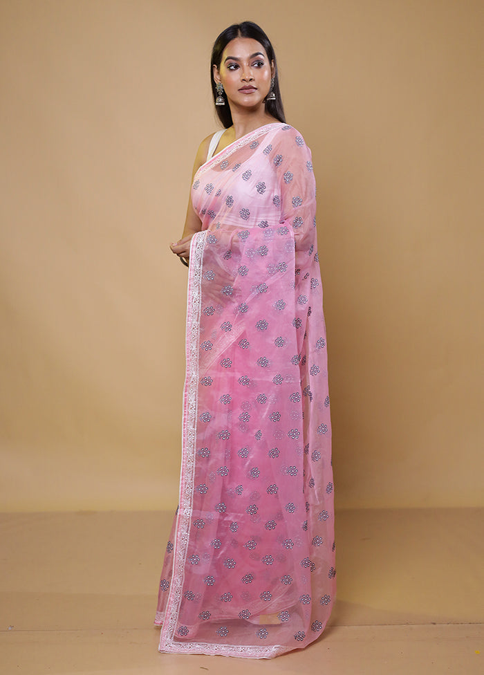 Pink Organza Saree With Blouse Piece