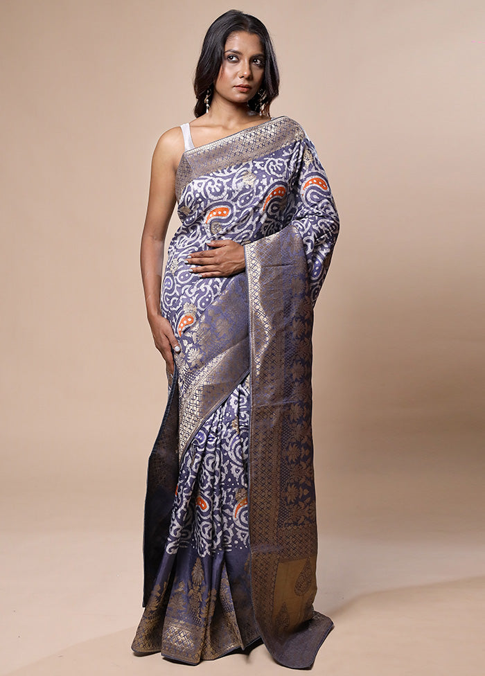 Blue Tussar Silk Saree With Blouse Piece