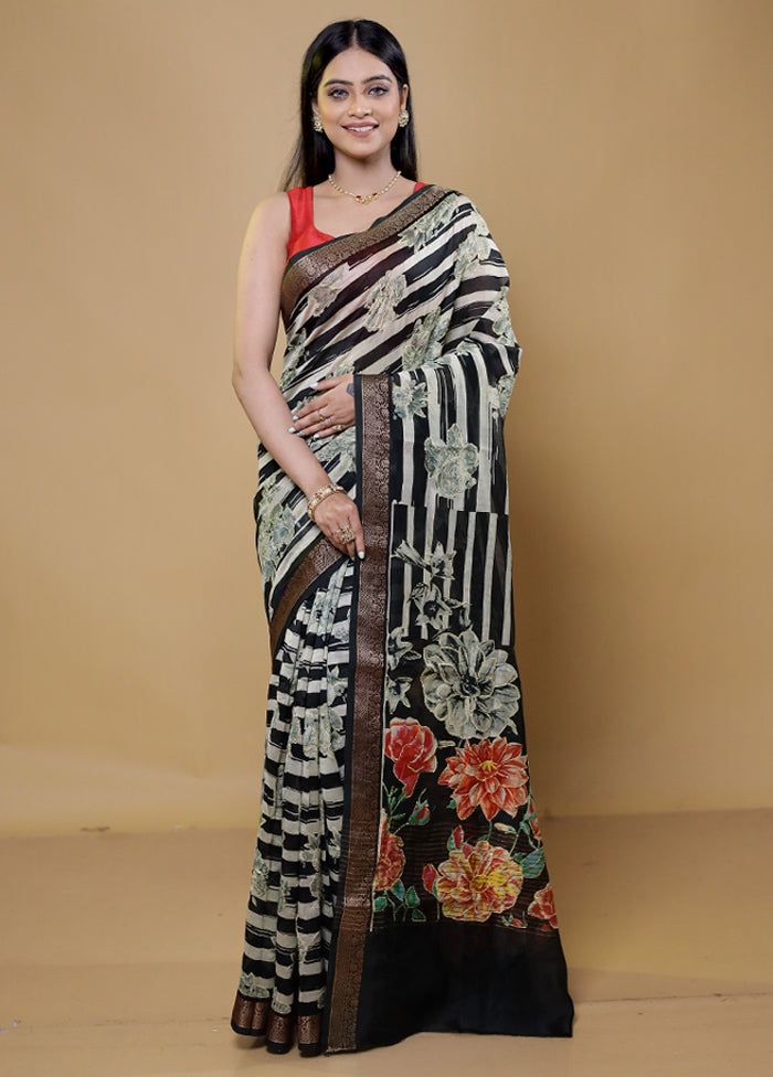 Black Pure Cotton Saree With Blouse Piece