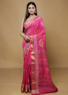 Pink Cotton Saree With Blouse Piece