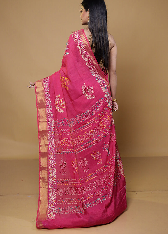 Pink Cotton Saree With Blouse Piece