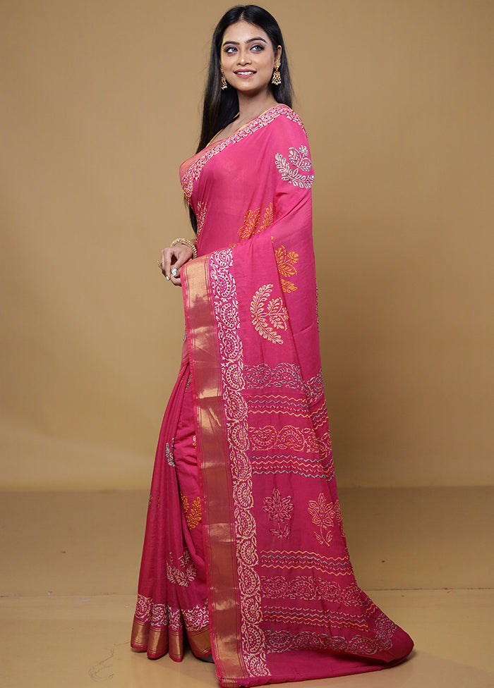 Pink Cotton Saree With Blouse Piece