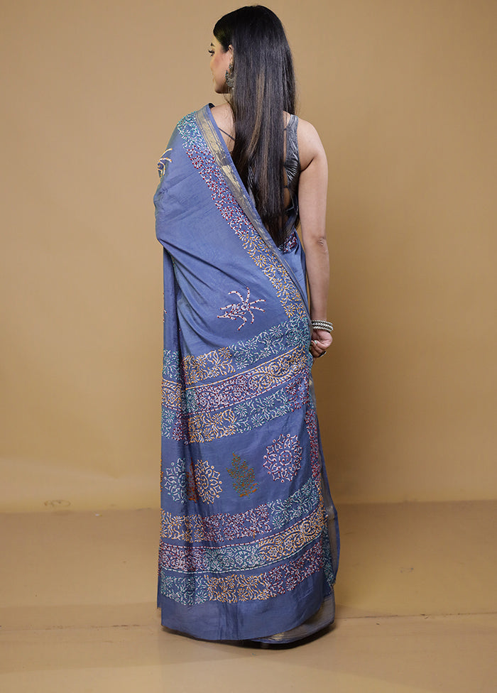 Grey Cotton Saree With Blouse Piece