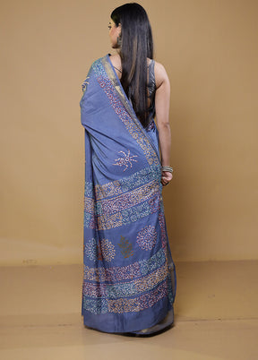 Grey Cotton Saree With Blouse Piece