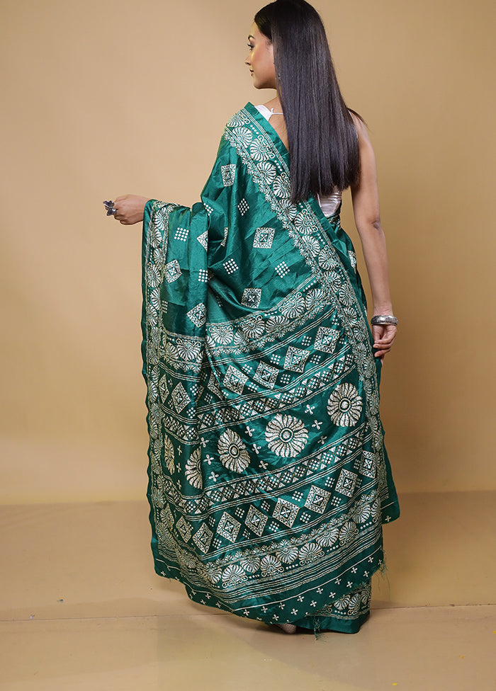 Green Dupion Silk Saree With Blouse Piece