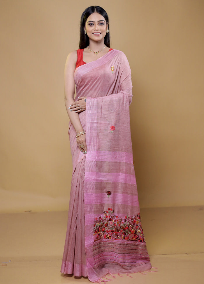 Pink Cotton Saree With Blouse Piece