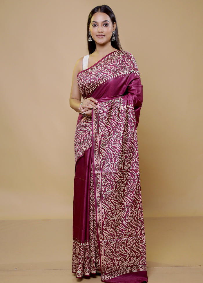 Pink Printed Silk Saree Without Blouse Piece