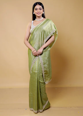 Green Crushed Tissue Silk Saree With Blouse Piece