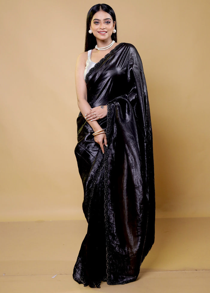 Black Crushed Tissue Silk Saree With Blouse Piece