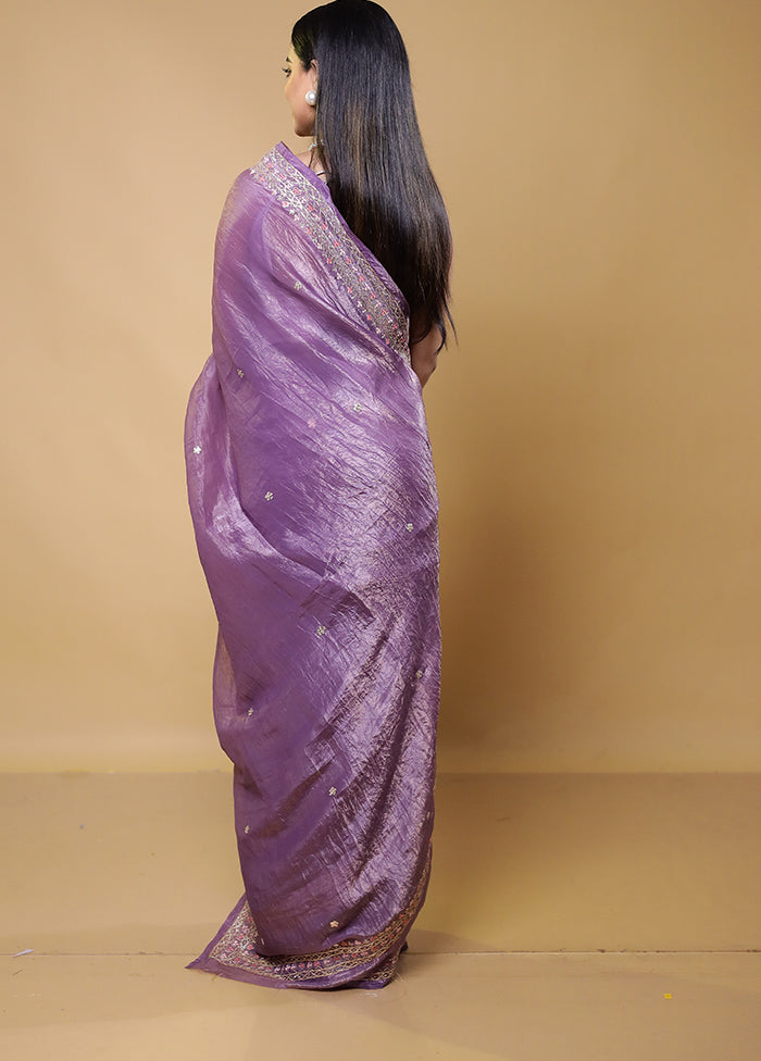 Purple Crushed Tissue Silk Saree With Blouse Piece