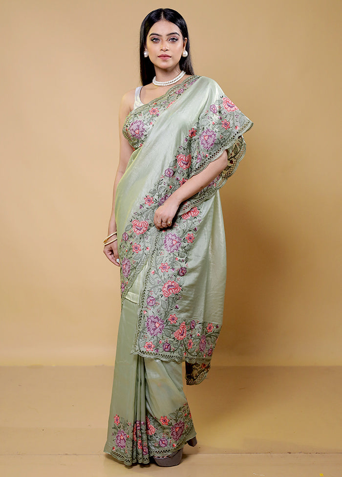 Green Crushed Tissue Silk Saree With Blouse Piece