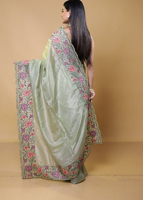 Green Crushed Tissue Silk Saree With Blouse Piece