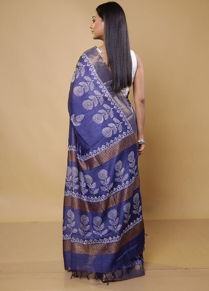 Blue Chanderi Cotton Saree With Blouse Piece