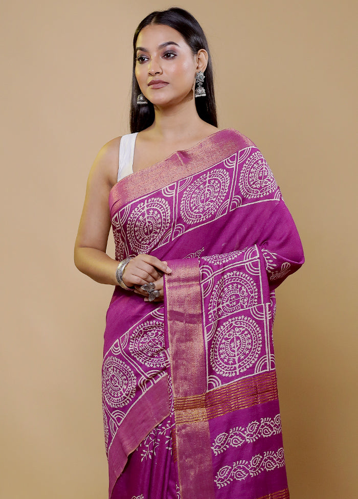 Purple Chanderi Cotton Saree With Blouse Piece