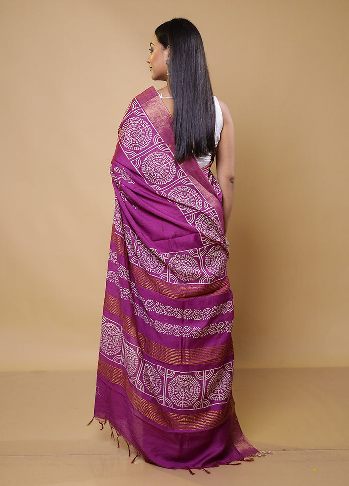 Purple Chanderi Cotton Saree With Blouse Piece