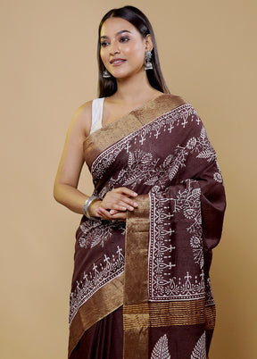 Maroon Chanderi Cotton Saree With Blouse Piece