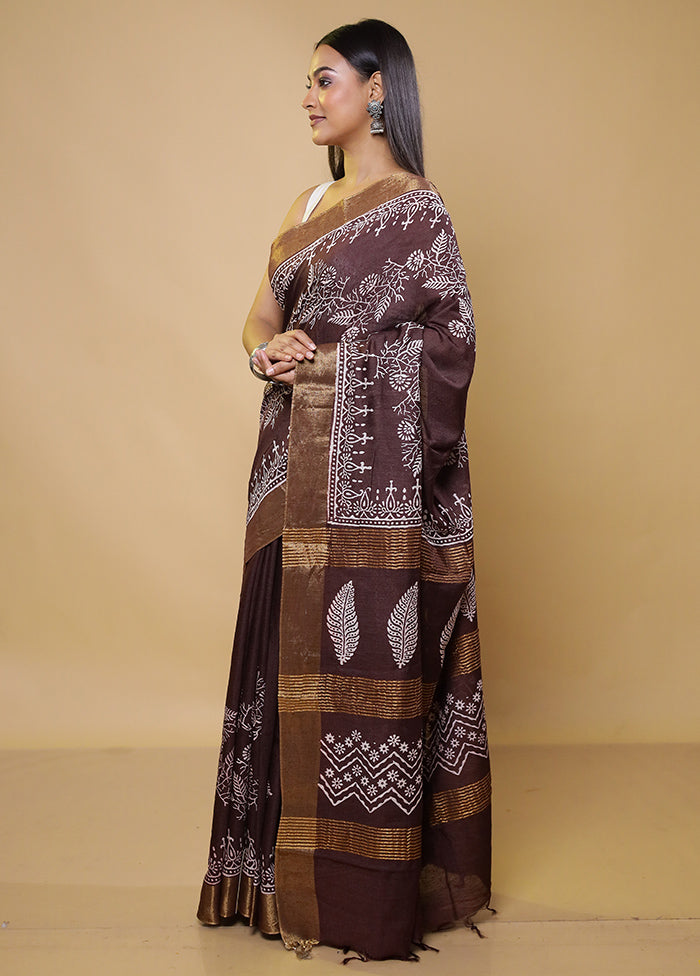 Maroon Chanderi Cotton Saree With Blouse Piece