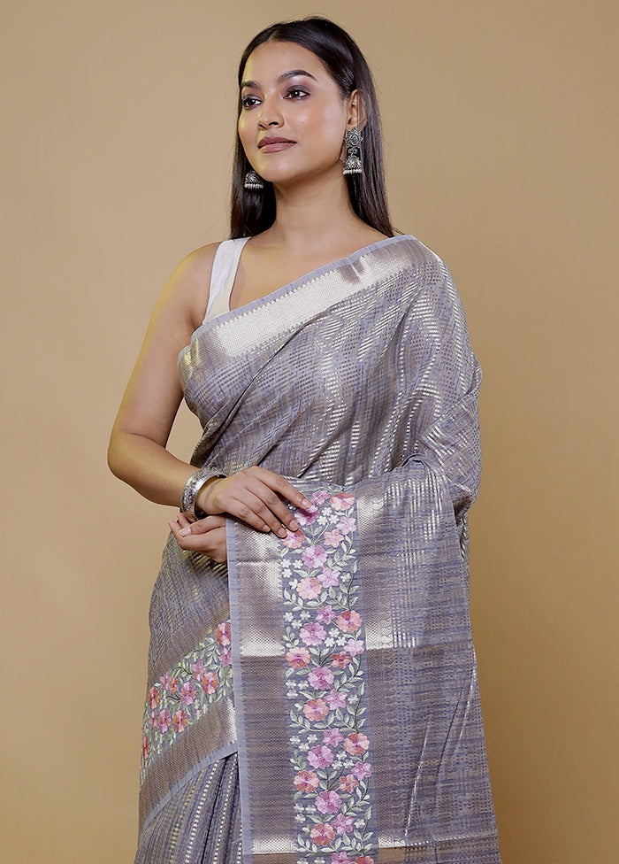 Grey Tissue Silk Saree With Blouse Piece