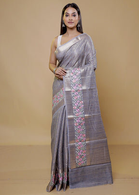 Grey Tissue Silk Saree With Blouse Piece