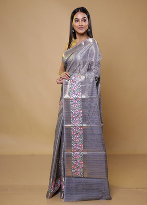 Grey Tissue Silk Saree With Blouse Piece