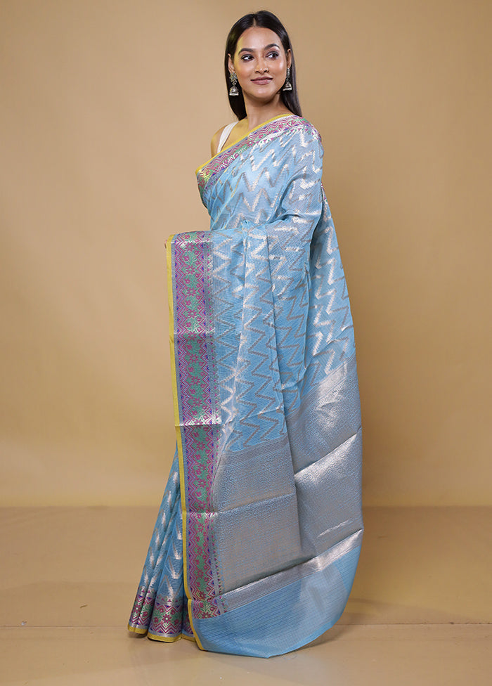 Blue Cotton Saree With Blouse Piece