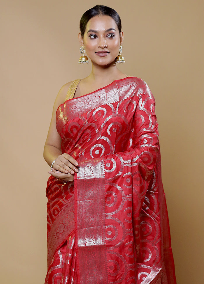 Red Kora Silk Saree With Blouse Piece