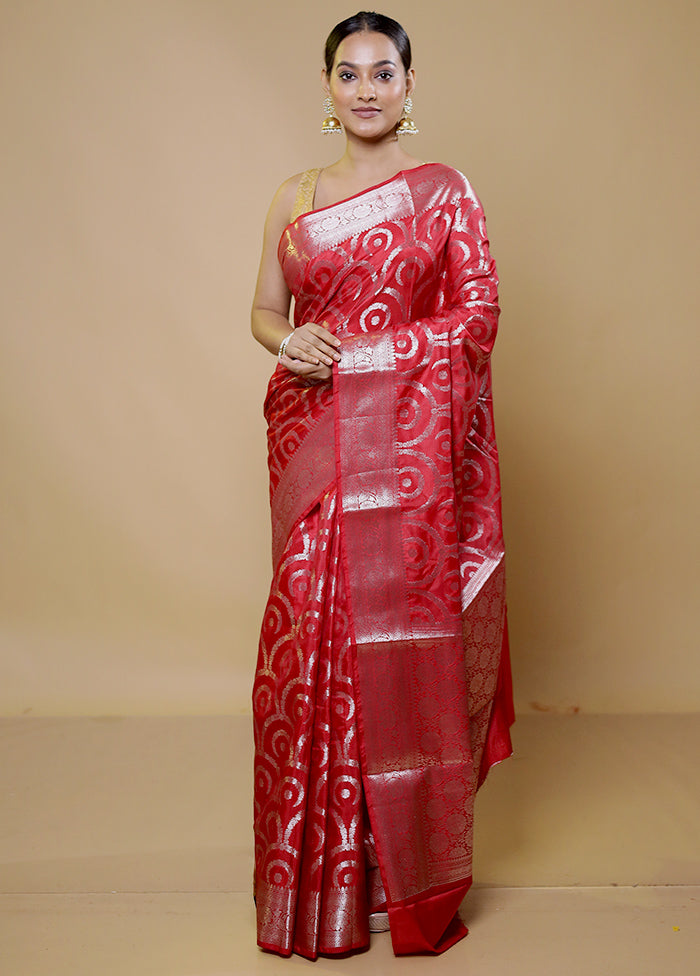 Red Kora Silk Saree With Blouse Piece