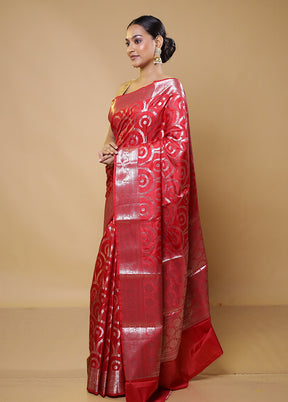 Red Kora Silk Saree With Blouse Piece