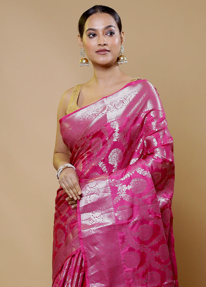 Pink Kora Silk Saree With Blouse Piece