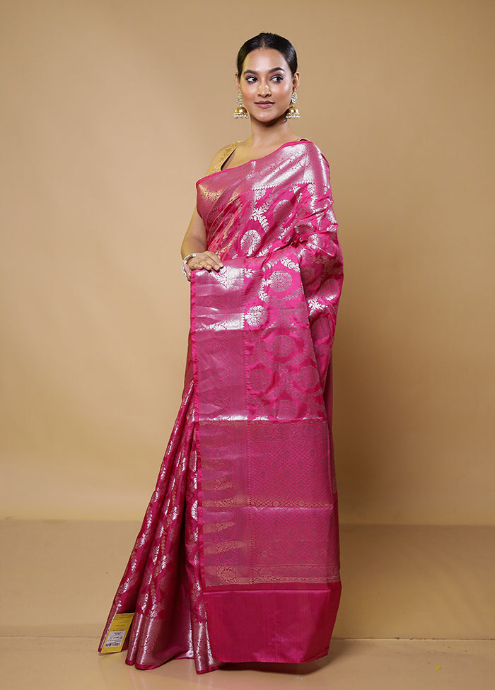 Pink Kora Silk Saree With Blouse Piece