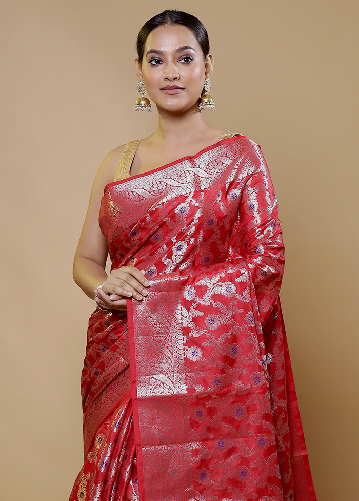 Red Kora Silk Saree With Blouse Piece