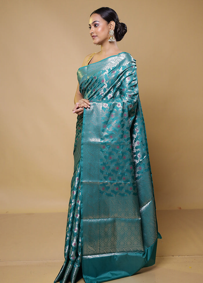 Blue Kora Silk Saree With Blouse Piece