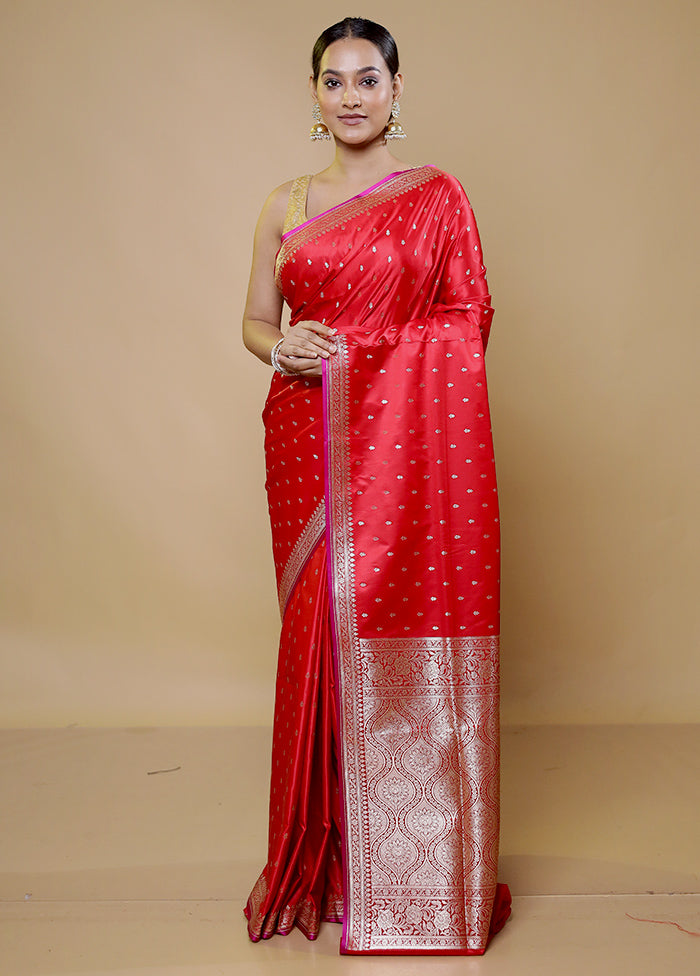 Red Banarasi Silk Saree With Blouse Piece