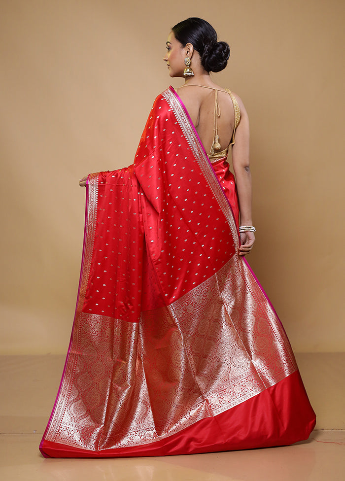 Red Banarasi Silk Saree With Blouse Piece