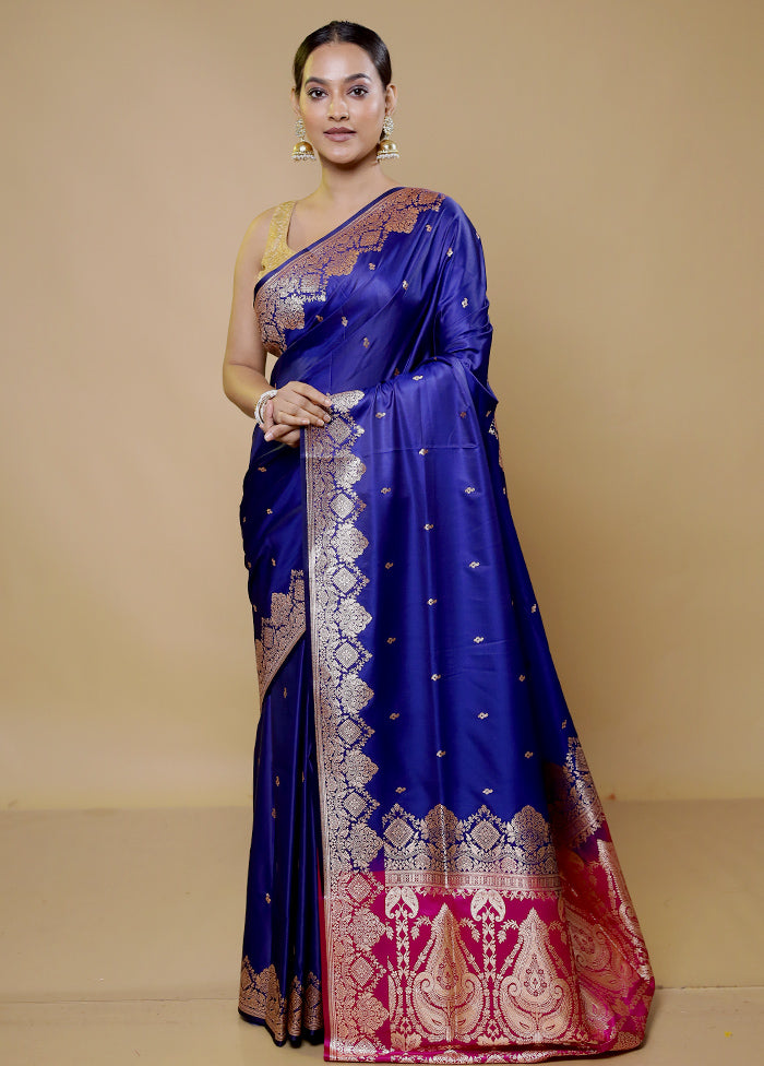 Blue Banarasi Silk Saree With Blouse Piece