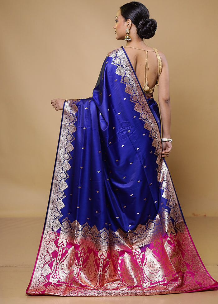 Blue Banarasi Silk Saree With Blouse Piece