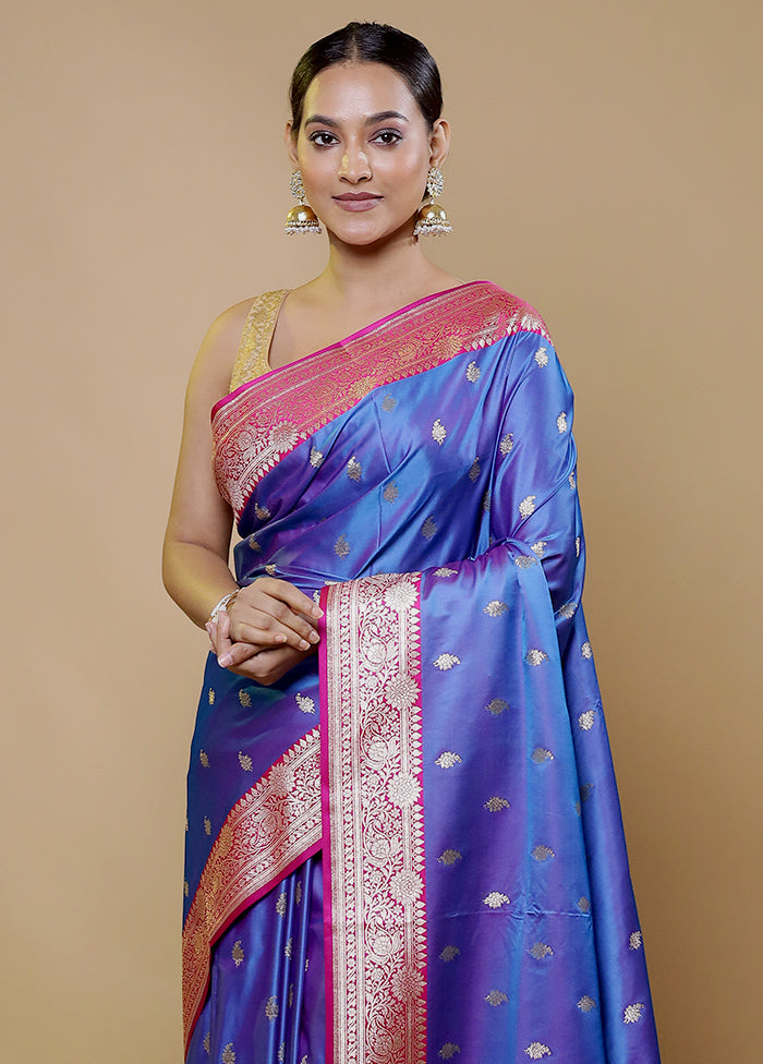 Blue Banarasi Silk Saree With Blouse Piece