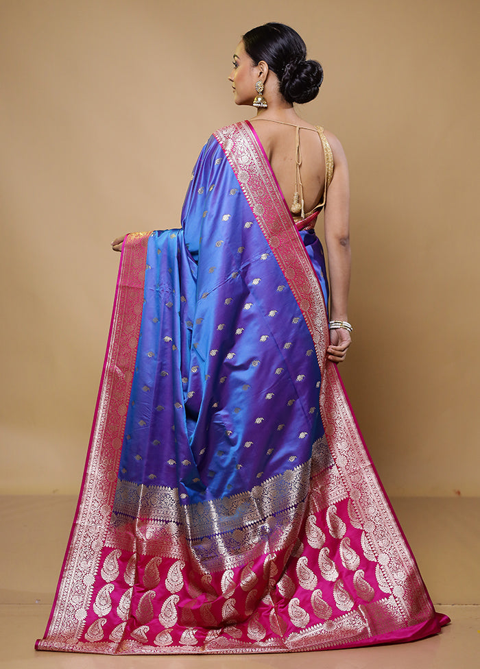 Blue Banarasi Silk Saree With Blouse Piece