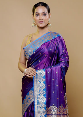 Purple Banarasi Silk Saree With Blouse Piece