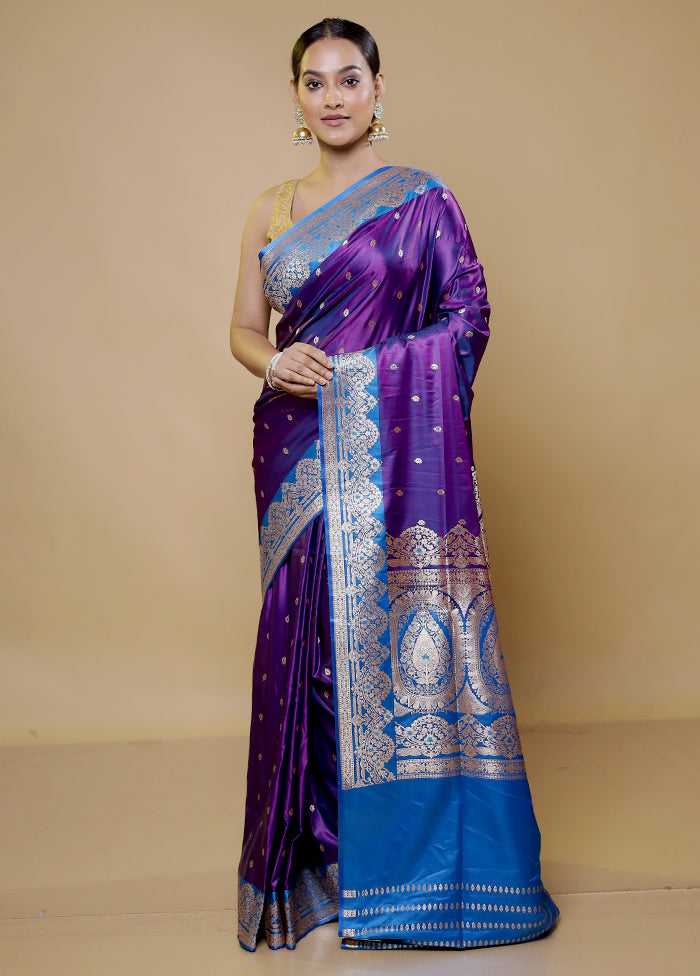 Purple Banarasi Silk Saree With Blouse Piece