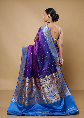 Purple Banarasi Silk Saree With Blouse Piece