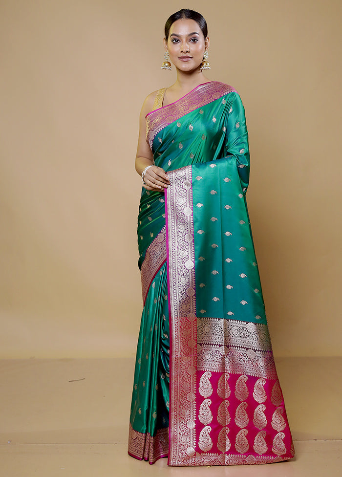 Green Banarasi Silk Saree With Blouse Piece