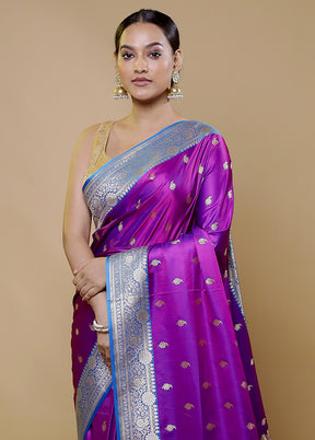 Purple Banarasi Silk Saree With Blouse Piece