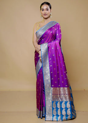 Purple Banarasi Silk Saree With Blouse Piece