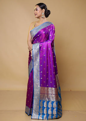 Purple Banarasi Silk Saree With Blouse Piece