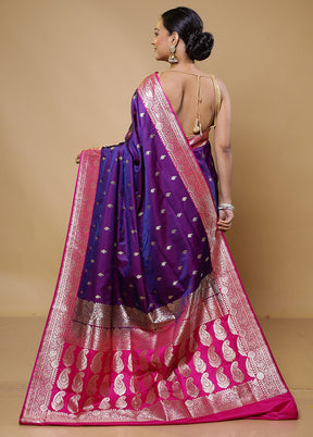 Purple Banarasi Silk Saree With Blouse Piece