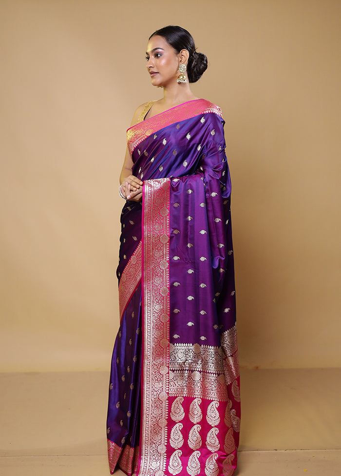 Purple Banarasi Silk Saree With Blouse Piece