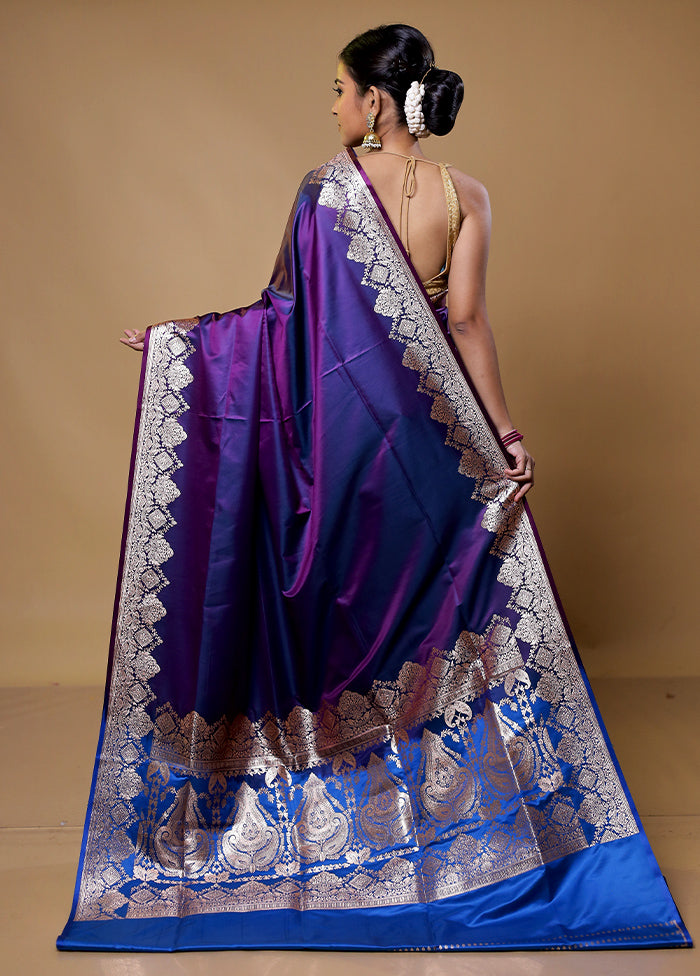 Purple Banarasi Silk Saree With Blouse Piece