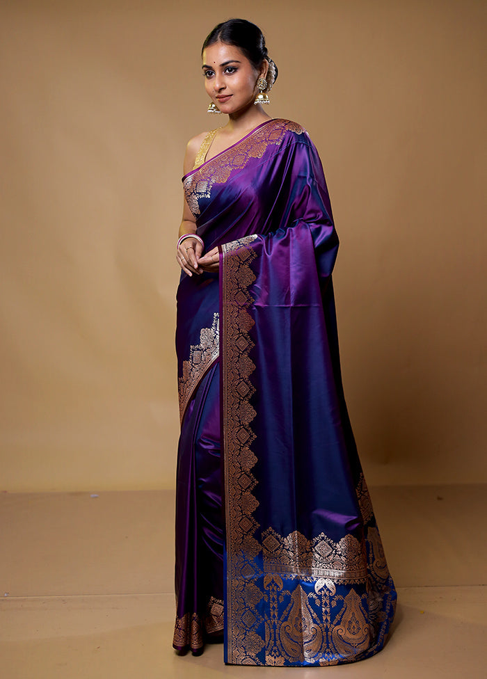 Purple Banarasi Silk Saree With Blouse Piece